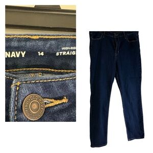 Old Navy Women's Sz 14 High Rise Straight Denim Jeans Deep Indigo